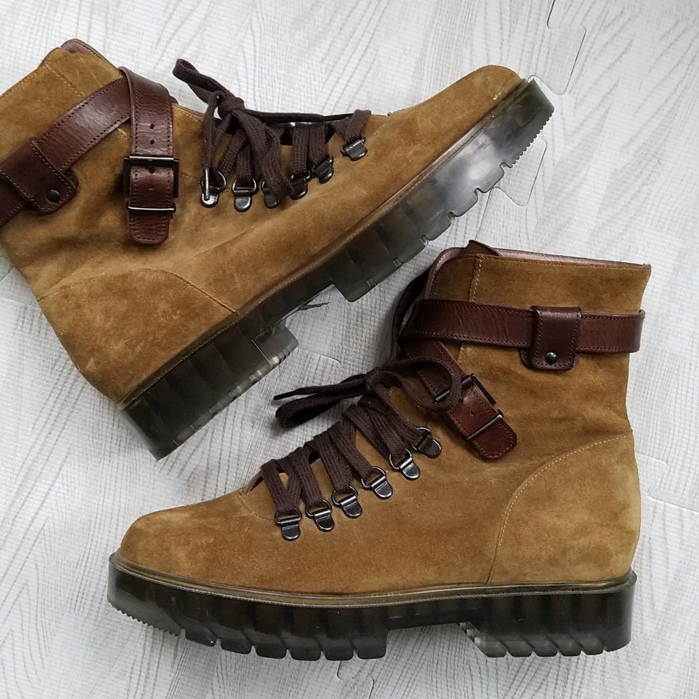 RARE FIND! Robert Clergerie (7) Suede leather (Olive tan) ankle boots - lug sole